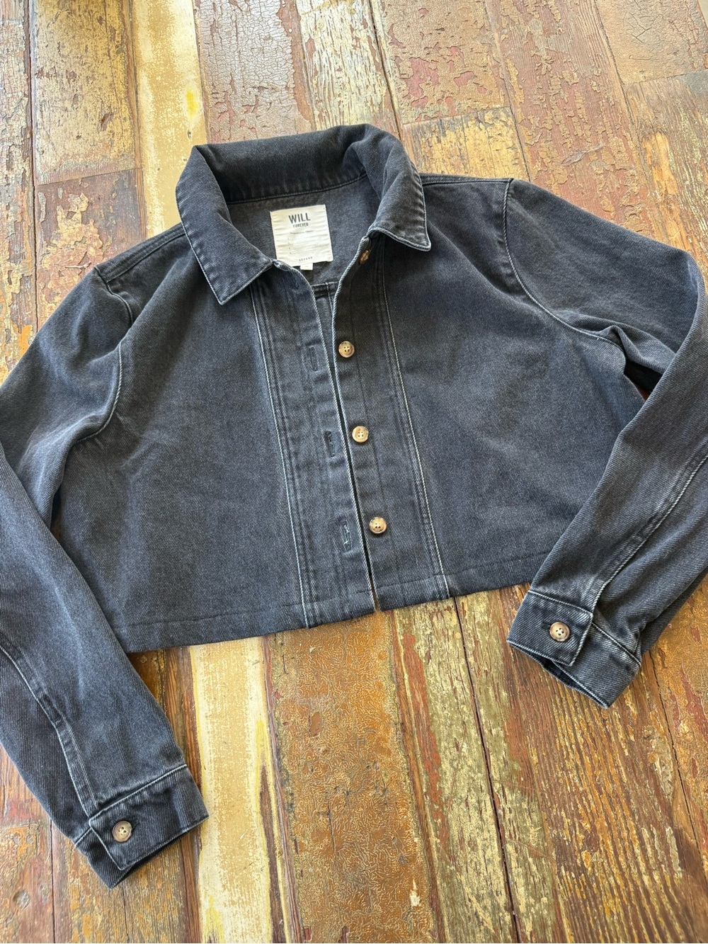 Sezane Will Forever Cropped Washed Black Denim Jacket Fall Capsule Classic | M